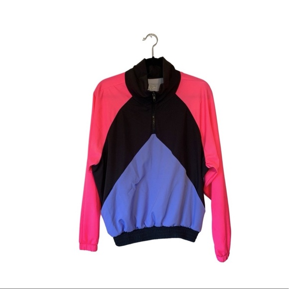 Goldsheep Activewear Half Zip Windbreaker Ski Jacket Retro 80s Neon - Picture 2 of 9